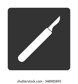 Scalpel vector icon. Style is flat rounded square button, white and gray colors, white background.