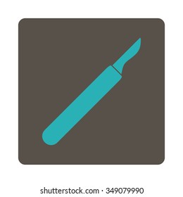 Scalpel vector icon. Style is flat rounded square button, cyan and grey colors, white background.