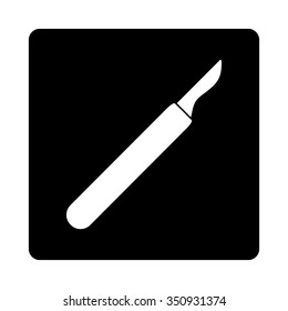 Scalpel vector icon. Style is flat rounded square button, white and black colors, white background.