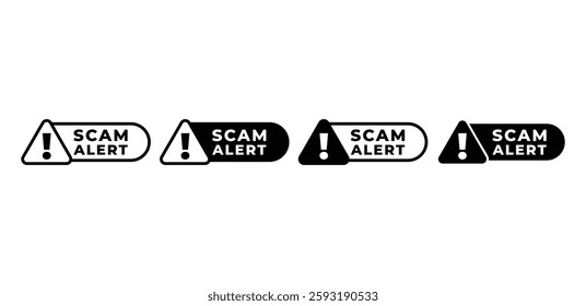 scam alert banner label symbol sign icon vector design black white color simple flat illustration set