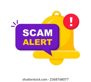 Cartel de alerta de estafa. Alerta de fraude de notificación. Ataque hacker. Alertas de error de peligro. Signo de advertencia de precaución. Ilustración vectorial.