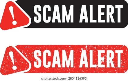Scam Alert Banner Vector Set with Clean and Distressed Security Warning Designs Isolated on Transparent Background