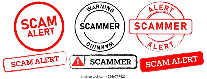 Alerta de fraude informações seguras fraude criminoso scammer roubo dados furto aviso seguro selo vermelho preto emblema etiqueta adesivo marca d'água ícone design conjunto coleção