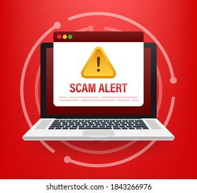 Alerta de estafa. Ataque hacker y concepto de vector de seguridad web, estafa de phishing. Seguridad de red e internet. Ilustración vectorial.