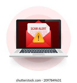 Scam alert. Hacker attack and web security vector concept, phishing scam. Network and internet security. Vector illustration.