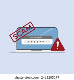 Scam alert. Hacker attack and web security vector concept, phishing scam. Network and internet security. Vector illustration.