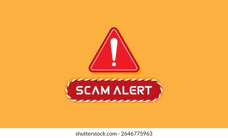 scam alert with hazard mark in red in yellow highlight background template