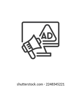 Scam alert line icon. linear style sign for mobile concept and web design. Computer attack alert outline vector icon. Symbol, logo illustration. Vector graphics