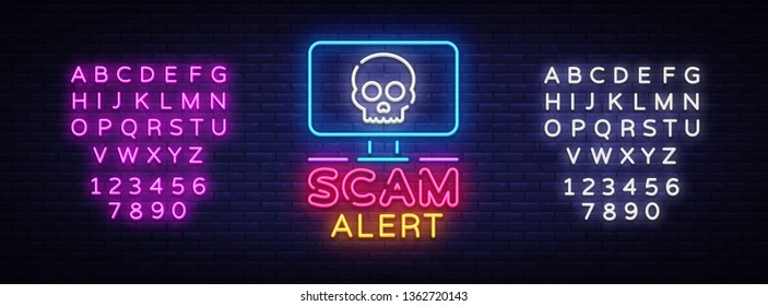 Scam Alert neon sign vector. Scam Alert Design template neon signboard, light banner, neon signboard, nightly bright advertising, light inscription. Vector illustration. Editing text neon sign