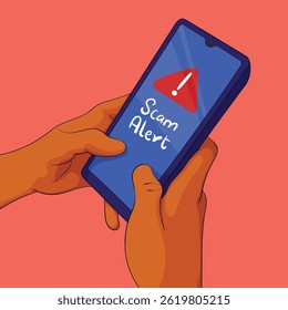 Benachrichtigung über Betrugswarnungen auf Smartphone-Illustration. Konzept des Online-Scans - Vektorgrafik