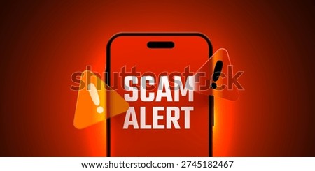 Scam Alert notification on a smartphone screen, indicating a digital threat, online fraud, or cybersecurity risk. Vector illustration.