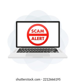 Scam Alert On The Laptop. Vector Illustration