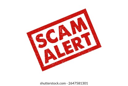Scam Alerta tinta vermelha carimbo de borracha selo retângulo selo emblema efeito empoeirado vintage símbolo estilo retro aviso advertência fraude alerta caso investigação trapaça crime informação privada