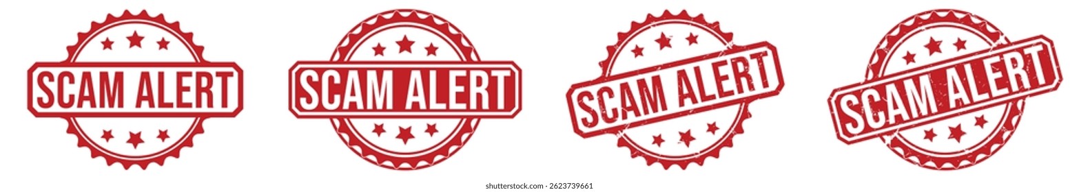 SCAM ALERT red rubber stamp vector design.