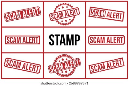 SCAM ALERT red rubber stamp vector design.