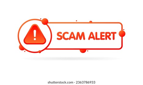 Scam alert sign. Flat, red, warning triangle, scam alert. Vector icon