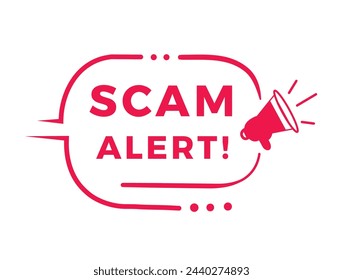 Scam alert sign, red badge for banner flat style. Vector design template.