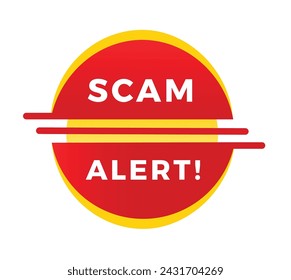 Scam alert sign, red label banner flat style. Vector design for  advertising, business.
