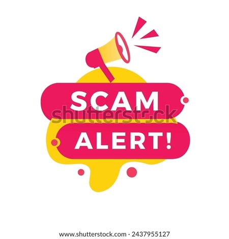 Scam alert sign, red ribbon for banner flat style. Vector design template.