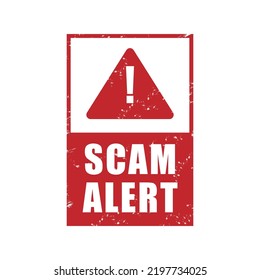 Scam alert stamp with grunge effect for media and documents. Scam alert red Rubber Stamp over a white background. Vector illustration isolated on a white background.