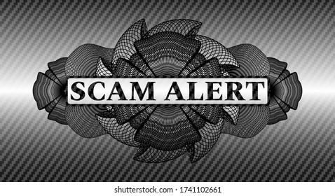 Scam Alert text inside Linear carbon fiber realistic emblem. Polymer texture graceful background. Artistic illustration. 
