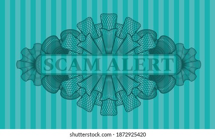 Scam Alert text inside Linear Turquoise color badge. Bars graceful background. Illustration. 