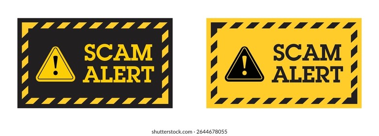 Sinal de aviso de alerta de fraude com símbolo de cuidado em preto e amarelo