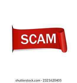scam banner, red label on white background, Vector design.