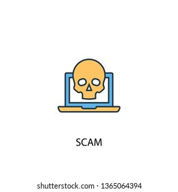 scam concept 2 colored line icon. Simple yellow and blue element illustration. scam concept outline symbol design