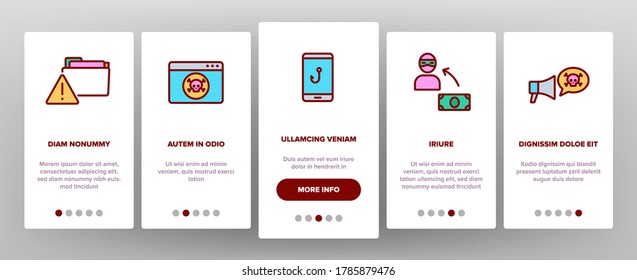Scam Finance Criminal Onboarding Mobile App Page Screen Vector. Internet And Mobile Phone Scam, Computer Screen And Folder, Dollar Banknote And Coin Illustrations