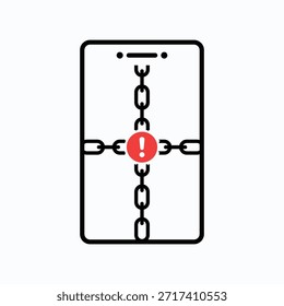scam ou mensagem de alerta de fraude como aviso de telefone. flat outline tendência moderno acesso hack logotipo gráfico web design element. conceito de símbolo de celular inteligente como obter anúncio ou informações ruins