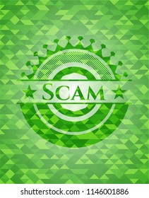 Scam green emblem with mosaic background