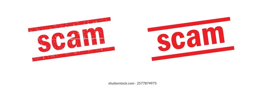 Scam grunge red stamp. Scam square sign label isolated vector.