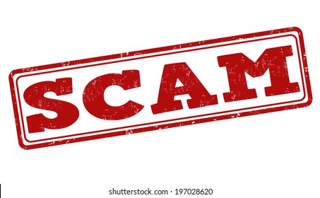 Scam grunge rubber stamp on white, vector illustration