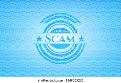 Scam light blue water wave badge.