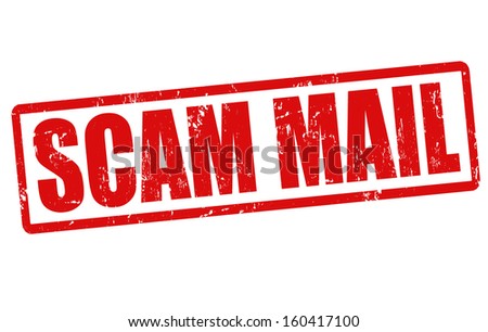 Scam mail grunge rubber stamp on white, vector illustration