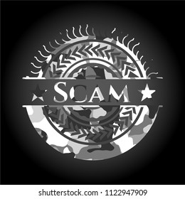  Scam on grey camouflaged texture