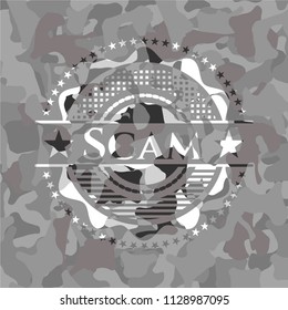 Scam on grey camouflaged texture