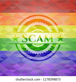 Scam On Mosaic Background With The Colors Of The LGBT Flag