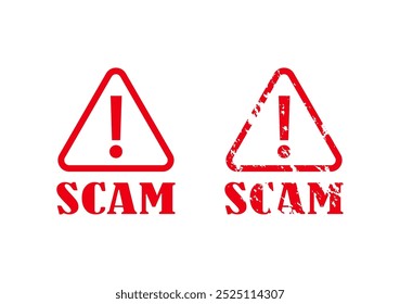Scam sign scam icon vector design rough grunge scam sign design set of vector scam sign or icon warning icon design red warning icon set