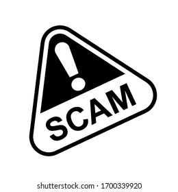 Scam Triangle Sign For Icon Isolated On White, Scam Warning Sign Graphic For Spam Email Message And Error Virus, Scam Alert Icon Triangle For Hacking Crime Technology Symbol Concept, Vector