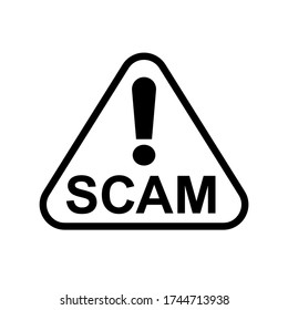 Scam Triangle Sign For Icon Isolated On White, Scam Warning Sign Graphic For Spam Email Message And Error Virus, Scam Alert Icon Triangle For Hacking Crime Technology Symbol Concept, Vector