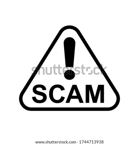 scam triangle sign for icon isolated on white, scam warning sign graphic for spam email message and error virus, scam alert icon triangle for hacking crime technology symbol concept, vector