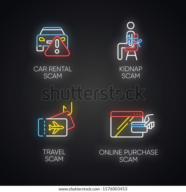 Scam Types Neon Light Icons Set Stock Vector Royalty Free 1576003453