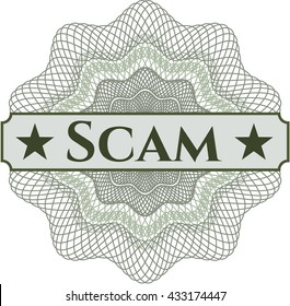 Scam written inside rosette