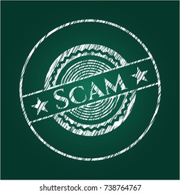 Scam written on a blackboard