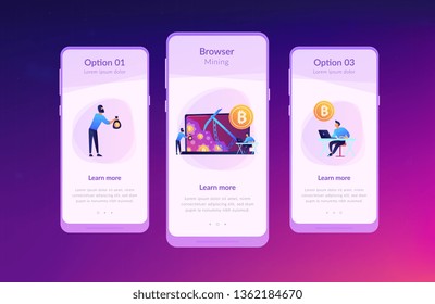 Scammer in mask stealing cryptocurrency from mining pool on laptop. Hidden mining, miner bot and mining virus concept on white background. Mobile UI UX GUI template, app interface wireframe