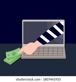 Scammer Steal Money from gadget vector illustration cartoon flat design modern style 