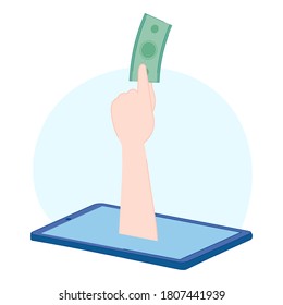 Scammer Steal Money from gadget vector illustration cartoon flat design modern style 