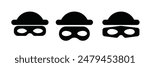 Scammer or thief mask with eye slits—vector black icons ideal for illustrating security and fraud topics.